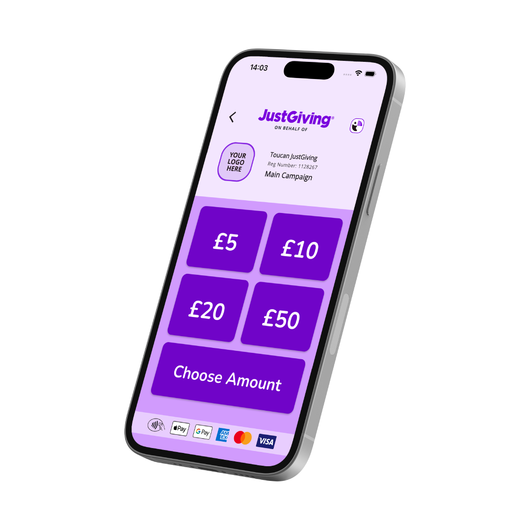 The Toucan JustGiving donation screen on a smartphone